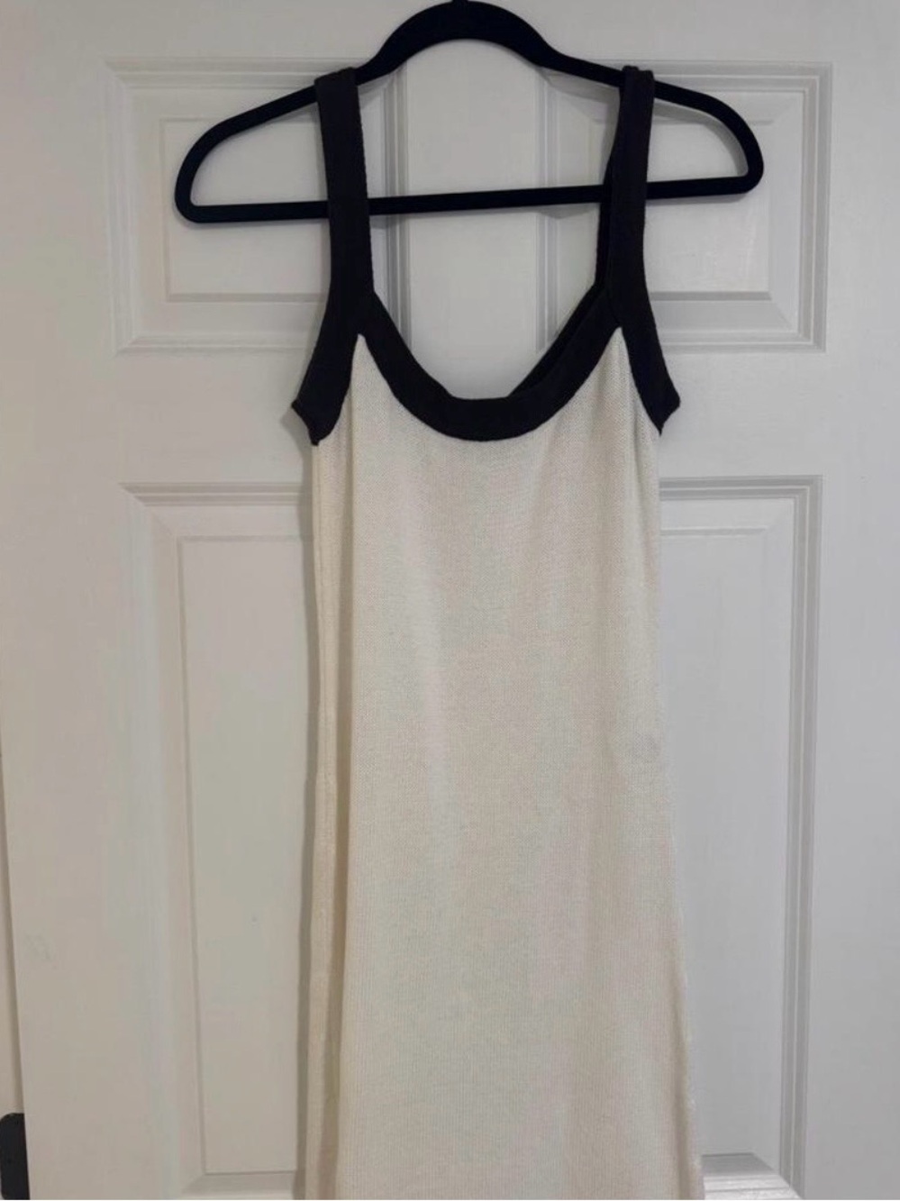 Cream Midi Tank Dress with Black Contrast Trim